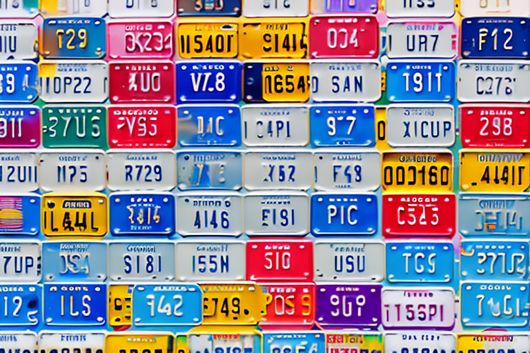 Various car license plates with different colors and designs