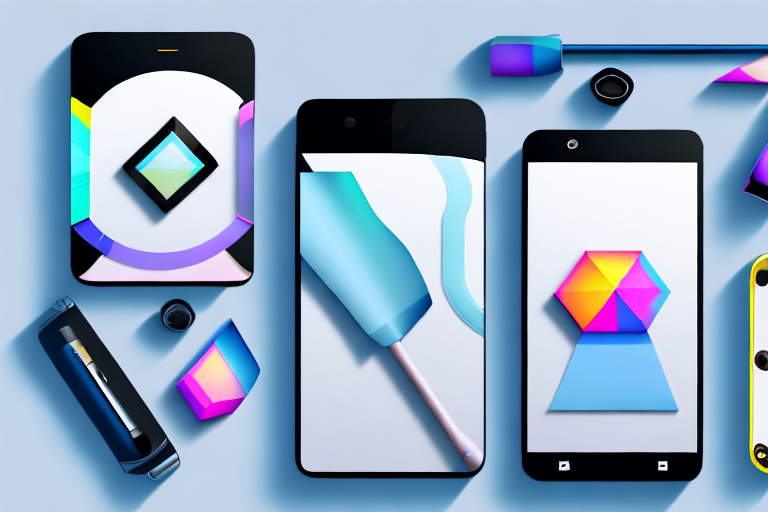 Several smartphones displaying different retouching apps