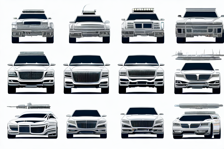 A few different types of government vehicles like a limousine