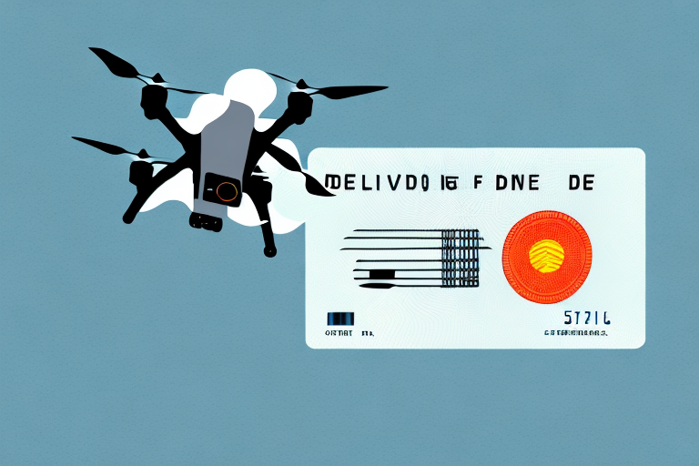 A drone flying in the sky with a german driving license floating nearby