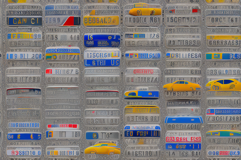 Various types of german car license plates (kfz-schilder) arranged in a semi-circle