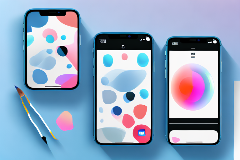 An iphone with various graphic design tools like brushes