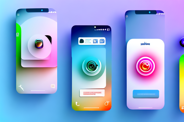 Several smartphones displaying different creative and colorful instagram stories