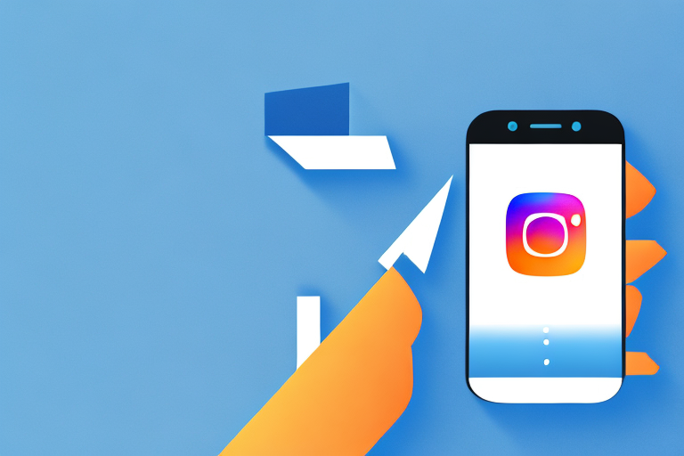 A smartphone displaying an instagram photo with a downward arrow symbolizing the download process