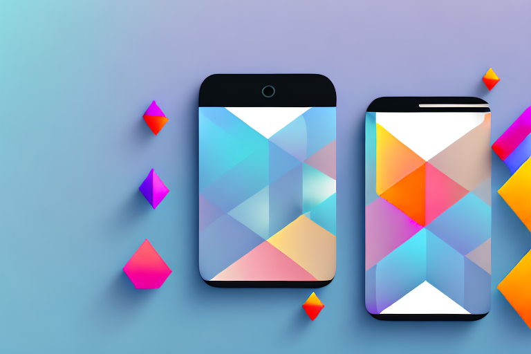 A smartphone displaying an open app with expanding colorful shapes