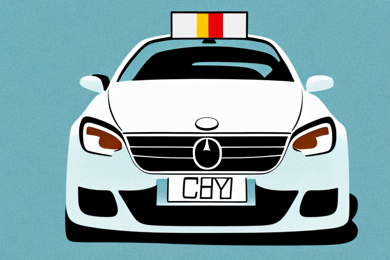 A german car with the license plate "cy" driving on a picturesque road