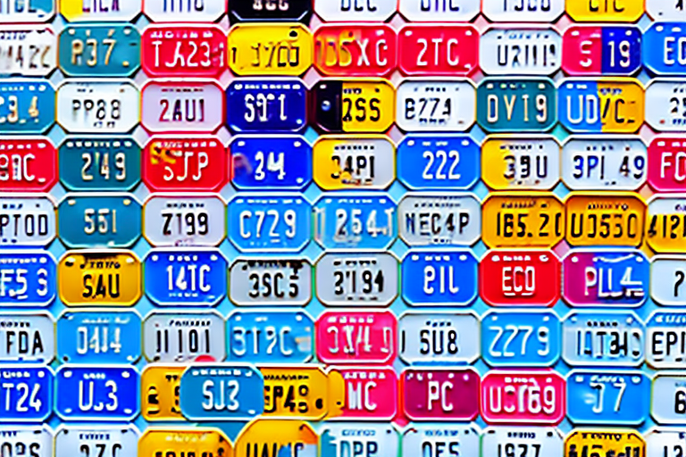 Various car license plates in different colors