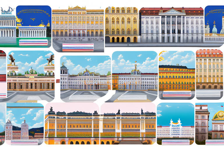 Various austrian license plates against a backdrop of iconic austrian landmarks like the schönbrunn palace