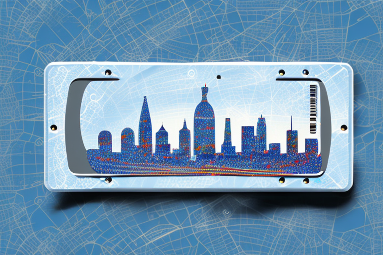 A european car license plate with a blurred background of european landmarks