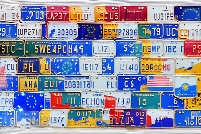 A variety of eu license plates scattered across a stylized map of germany