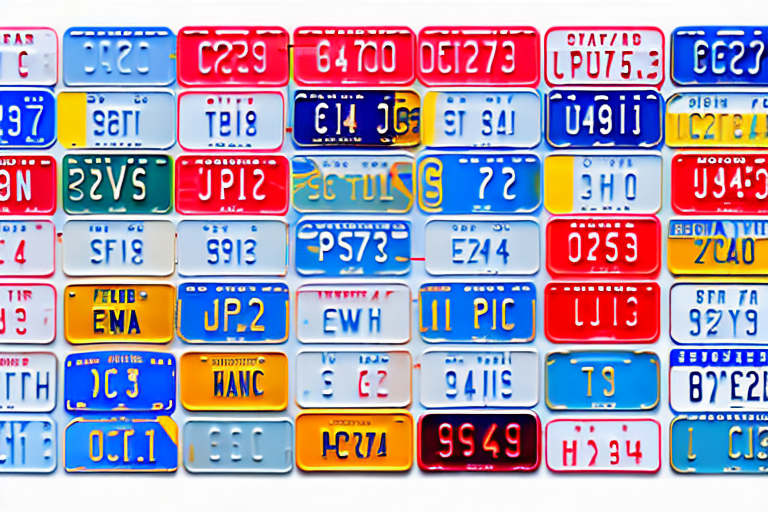 Various license plates featuring only numbers in different styles and colors