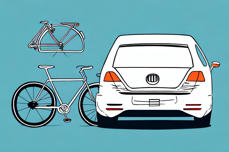 A bicycle rack attached to the back of a car