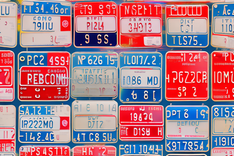 Various car license plates with a red prohibition sign over them