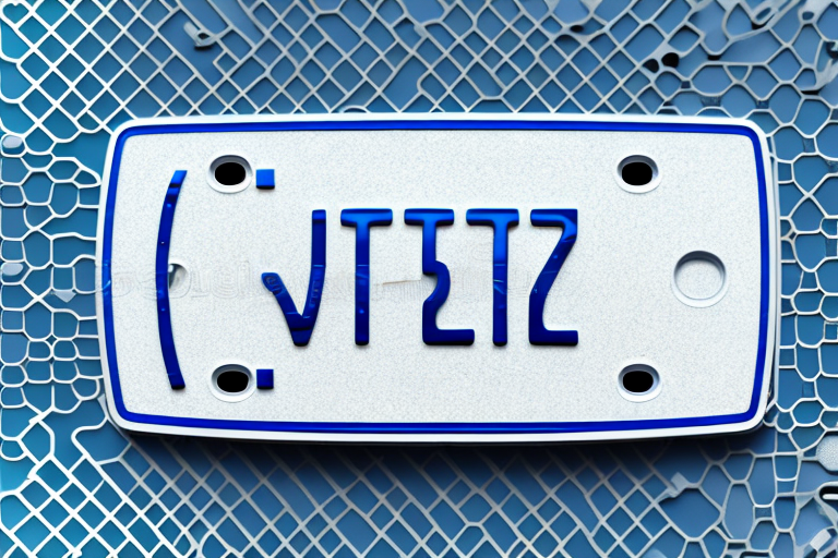 A car license plate with a visible microchip embedded in it