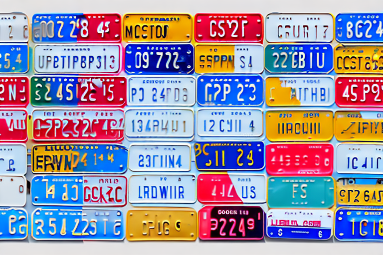 Various car license plates in different sizes and colors
