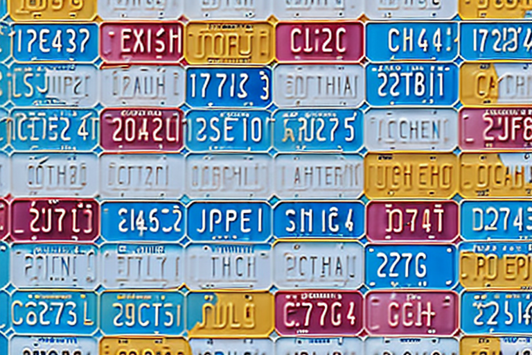A variety of car license plates with blurred out characters