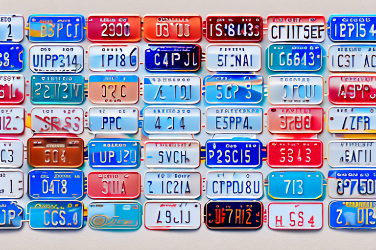 Various car license plates from different angles and perspectives