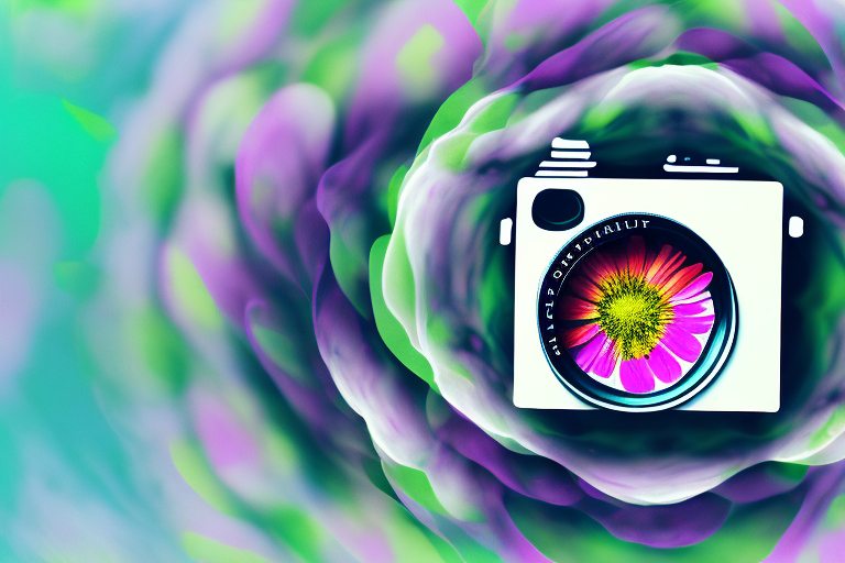 A camera focusing on a vibrant flower with a blurred background