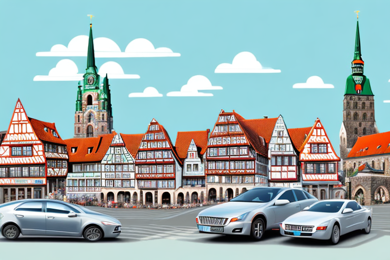The city of quedlinburg with prominent landmarks and a few cars with license plates