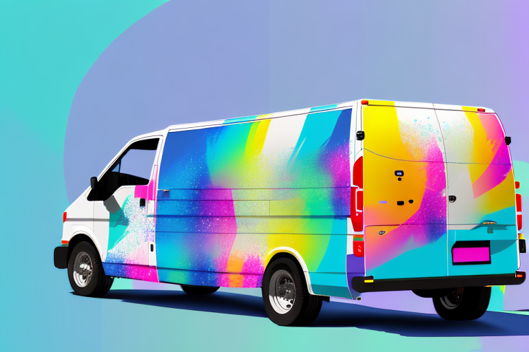 A commercial van being wrapped in a colorful and vibrant vinyl wrap