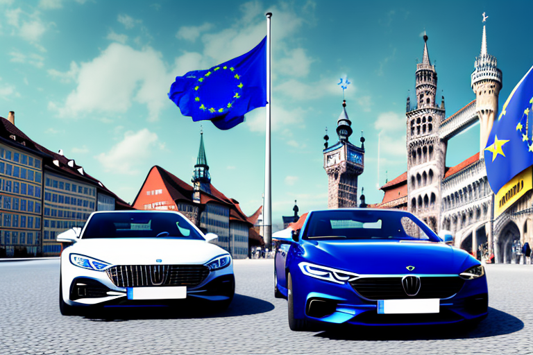 A variety of high-quality cars with the eu flag in the background