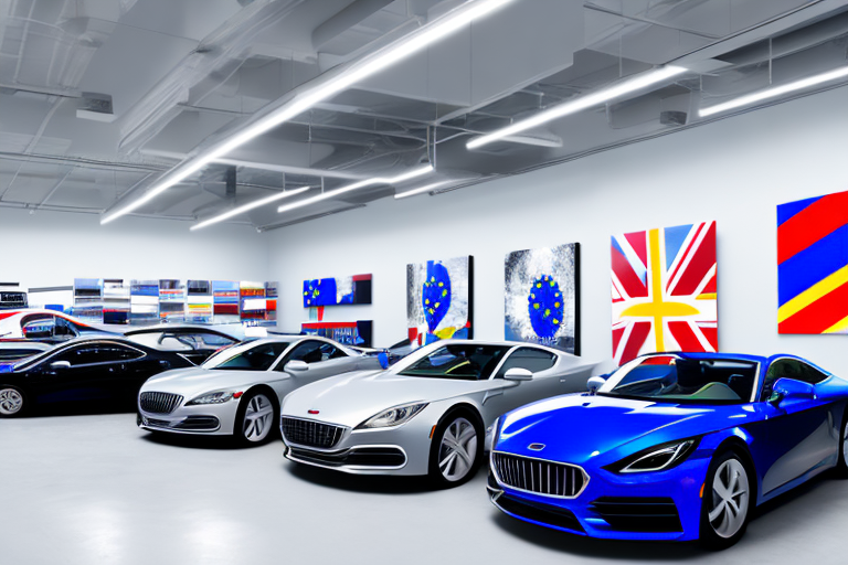 A pristine showroom with various shiny new cars of different models and colors