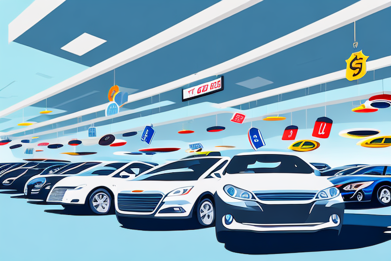 A car dealership lot filled with shiny new cars