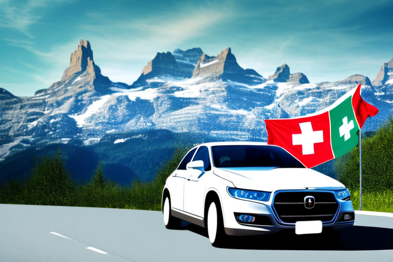 A car with swiss flags on it