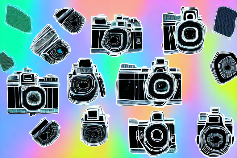 A camera with various colorful filters radiating from the lens