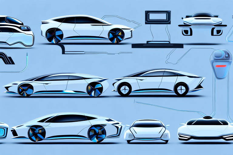 Various futuristic cars with different shapes and sizes on a road