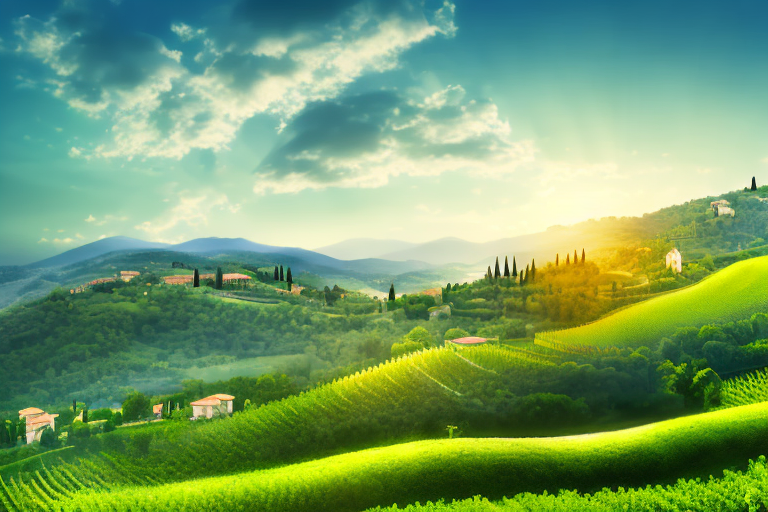 A picturesque italian landscape with rolling hills and vineyards
