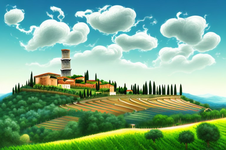 An idyllic italian landscape with rolling hills and vineyards