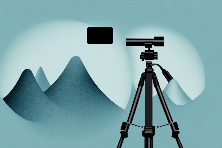 A camera on a tripod focusing on a picturesque landscape