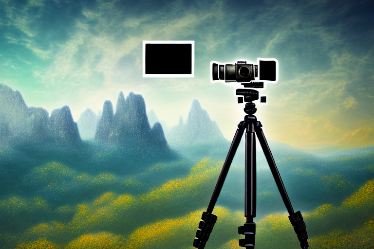 A camera on a tripod capturing a stunning hdr landscape