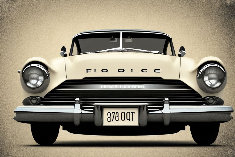 A vintage car showcased in a well-lit showroom with a 'for sale' sign