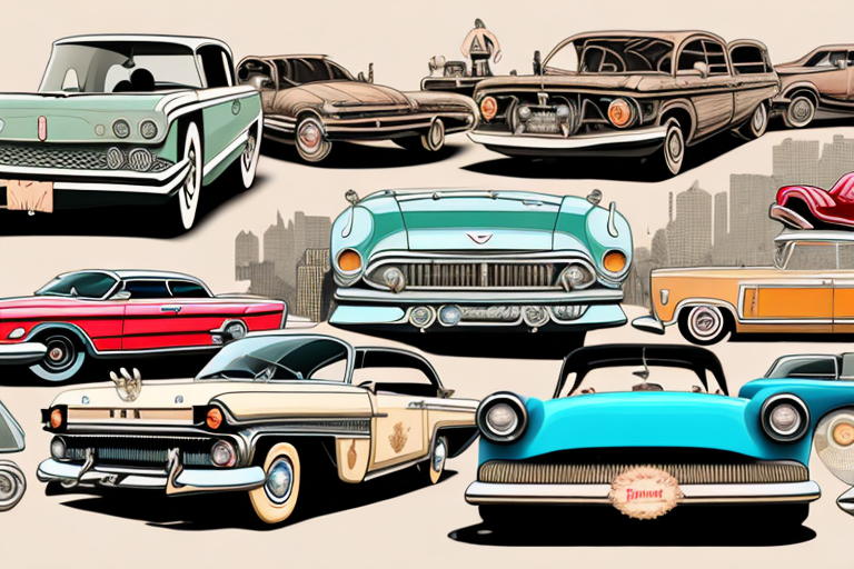 A variety of vintage cars in different shapes and colors
