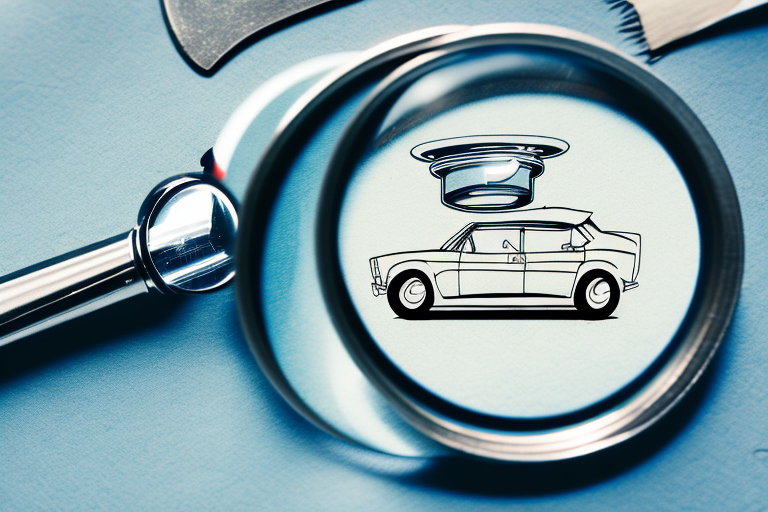 A vintage car being inspected with a magnifying glass
