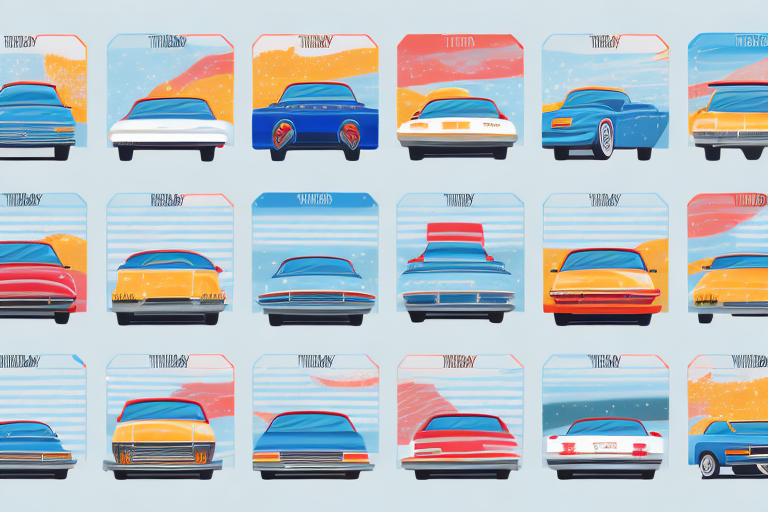 A calendar with different car icons placed on various seasons to represent seasonal license plates