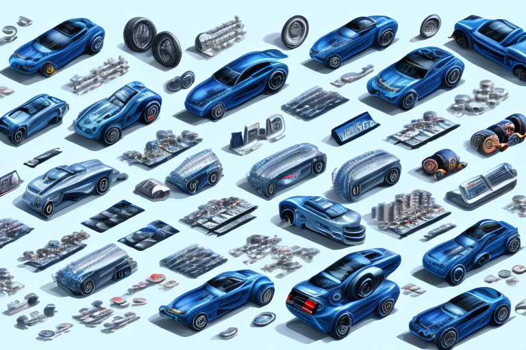 A bustling market scene with various automobile parts like engines