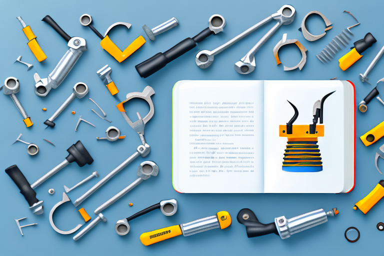 An open book with car maintenance tools like a wrench